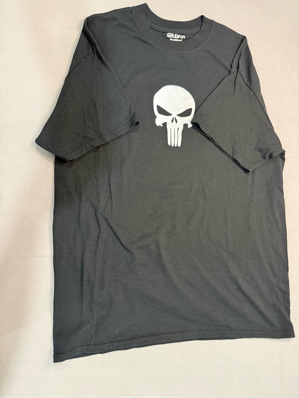 Gildan DryBlend Men's Black Punisher Skull Graphic Print Crew Neck Tee L #120